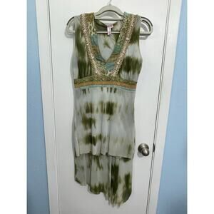 Y2K Sweet Pea Babydoll Top Skirt Set Medium Green Tie Gauzy Fairy Grunge Beaded